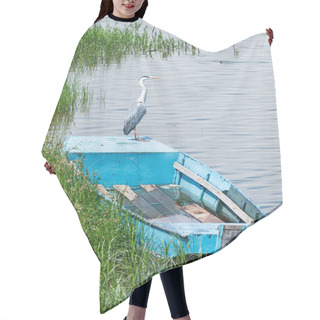 Personality  Grey Heron On A Boat.  Hair Cutting Cape