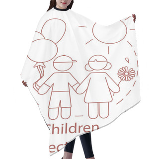 Personality  Cartoon Boy And Girl Holding Hands Near Children Protection Day Lettering On White Hair Cutting Cape