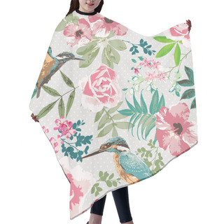 Personality  Seamless Tropical Floral With Birds On Dot Background Pattern Hair Cutting Cape