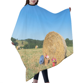 Personality  Picnic Basket And Summer Hat In Agriculture Landscape Hair Cutting Cape