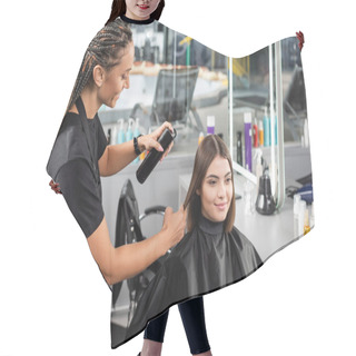 Personality  Salon Services, Hair Spray, Happy Hairdresser With Braids Styling Hair Of Female Customer, Happy Brunette Woman With Short Hair, Beauty Salon, Hair Volume, Hair Professional, Hairdressing Cape  Hair Cutting Cape