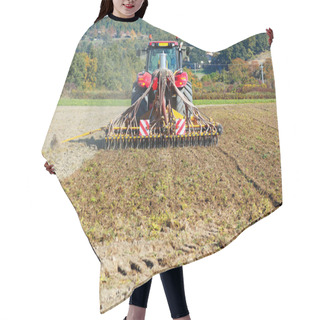 Personality  Ploughing Heavy Tractor During Cultivation Hair Cutting Cape