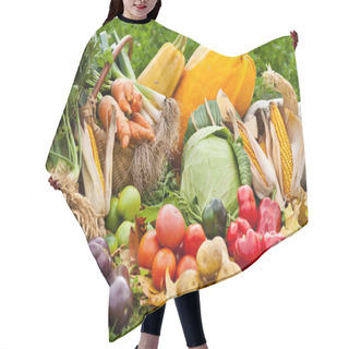 Personality  Fresh Raw Vegetables In Grass Hair Cutting Cape