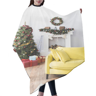 Personality  Wrapped Presents Under Decorated Christmas Tree In Modern Living Room Hair Cutting Cape