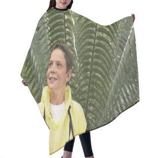 Personality  Boy Standing By Fern Hair Cutting Cape