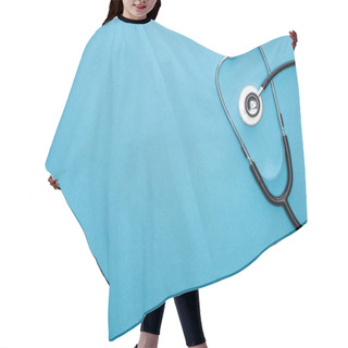 Personality  Top View Of Stereoscope On Blue Background With Copy Space Hair Cutting Cape