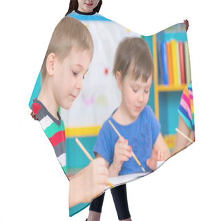 Personality  Cute Children Drawing With Colorful Paints At Kindergarten Hair Cutting Cape