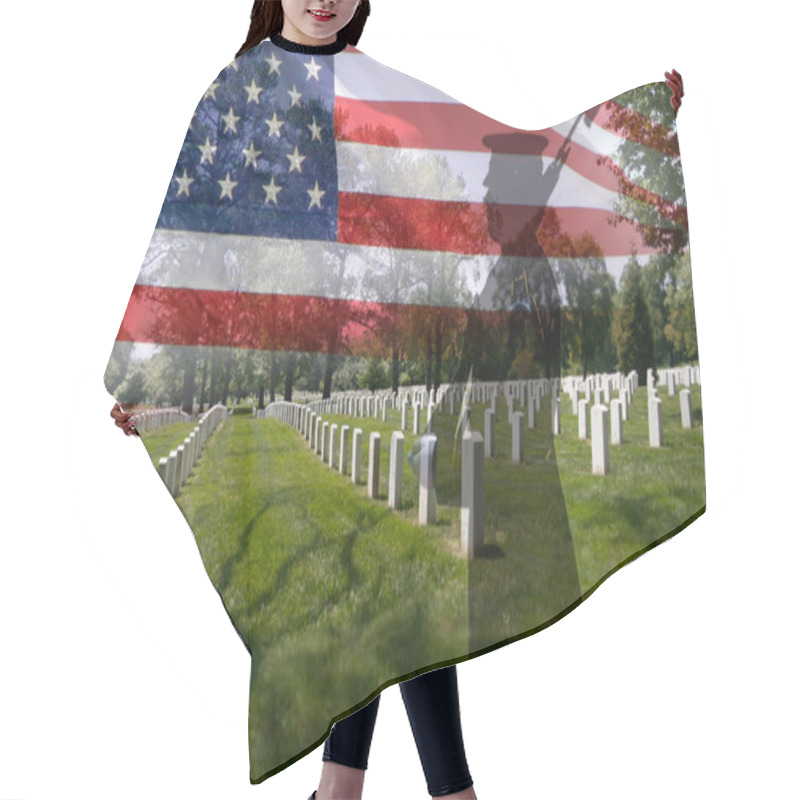 Personality  Soldier Silhouette, American Flag And Grave Stones. Hair Cutting Cape