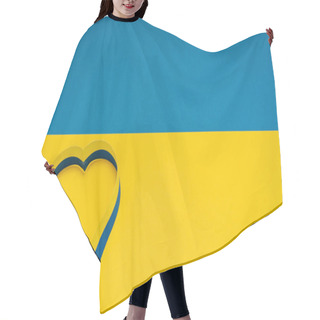 Personality  Top View Of Blue And Yellow Ribbon In Heart Shape On Ukrainian Flag Hair Cutting Cape