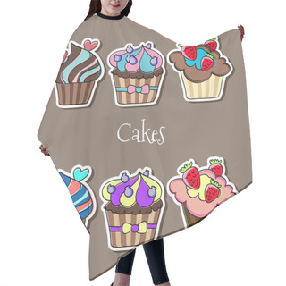 Personality  Vector Set Of Delicious Cupcakes. Hair Cutting Cape