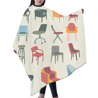 Personality  Set Icons Of Chairs Interior Furniture Hair Cutting Cape