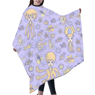 Personality  Sea Creature Seamless Pattern With Ocean Flowers, Octopus, Jellyfish And Squid Girls Hair Cutting Cape