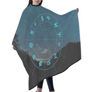 Personality  Dark Landscape With Night Starry Sky And Zodiac Illustration Hair Cutting Cape