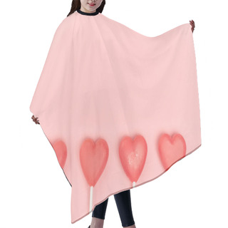 Personality  Top View Of Heart Shaped Lollipops On Pink Background Hair Cutting Cape
