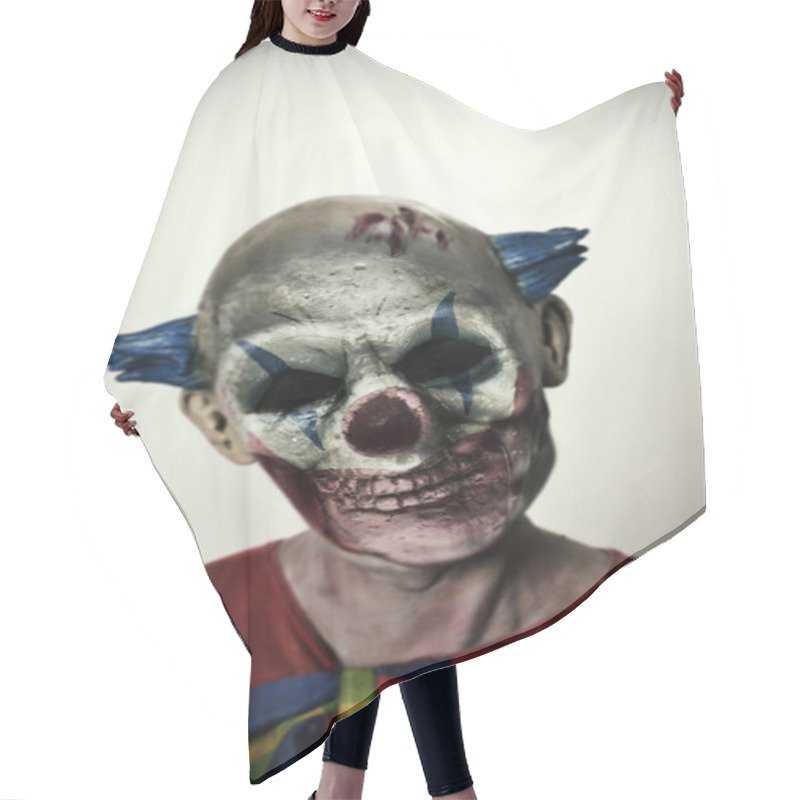 Personality  Double Exposure Of A Scary Clown And A Skull Hair Cutting Cape