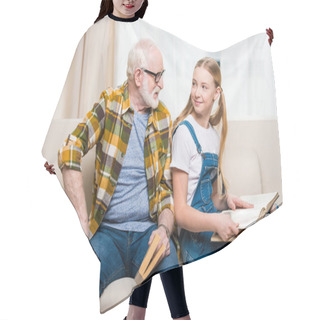 Personality  Grandfather With Girl Reading Books Hair Cutting Cape