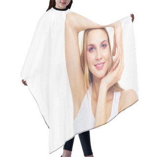 Personality  Woman With Beautiful Arms Hair Cutting Cape