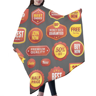 Personality  Set Of Vector Badges And Stickers Hair Cutting Cape