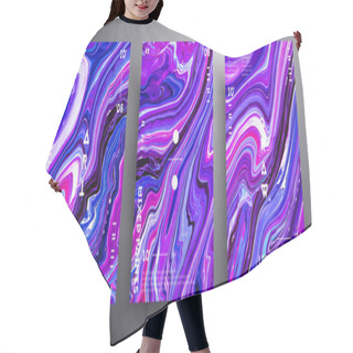 Personality  Abstract Acrylic Placard, Fluid Art Vector Texture Set. Beautiful Background That Applicable For Design Cover, Invitation, Presentation And Etc. Purple, Blue And White Creative Iridescent Artwork. Hair Cutting Cape