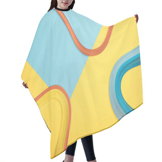 Personality  Top View Of Curved Multicolored Lines On Blue And Yellow Background Hair Cutting Cape