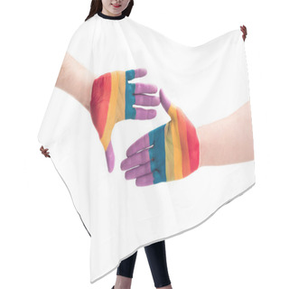 Personality  Cropped Image Of Gay Couple Touching With Hands Painted In Colors Of Pride Flag Isolated On White, World Aids Day Concept Hair Cutting Cape
