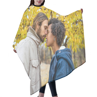 Personality  Couple In Love Are Walking In The Autumn Park. Afroamerican Girl With A European. Hair Cutting Cape