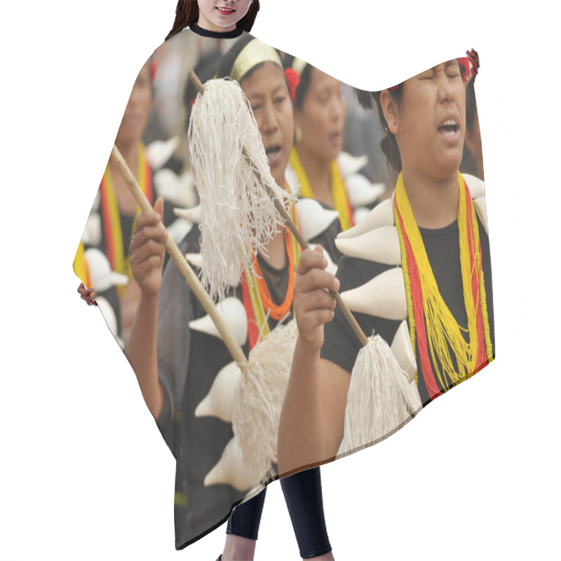 Personality  Singing women in Nagaland India hair cutting cape