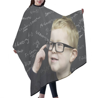 Personality  Smart Young Boy Stood Infront Of A Blackboard Hair Cutting Cape