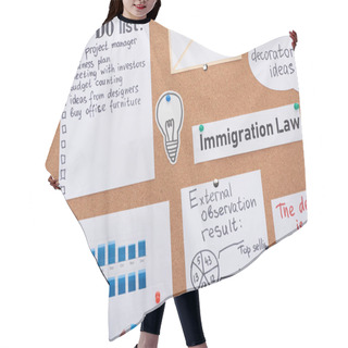 Personality  Top View Of Cards With Work Tasks And Notes Pinned On Office Cork Board Hair Cutting Cape