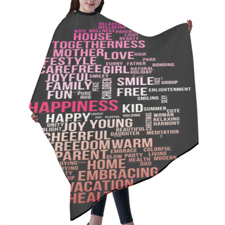 Personality  HAPPINESS Word Cloud. Dark And Colourful Tag Cloud. Vector Graphics Illustration. Hair Cutting Cape