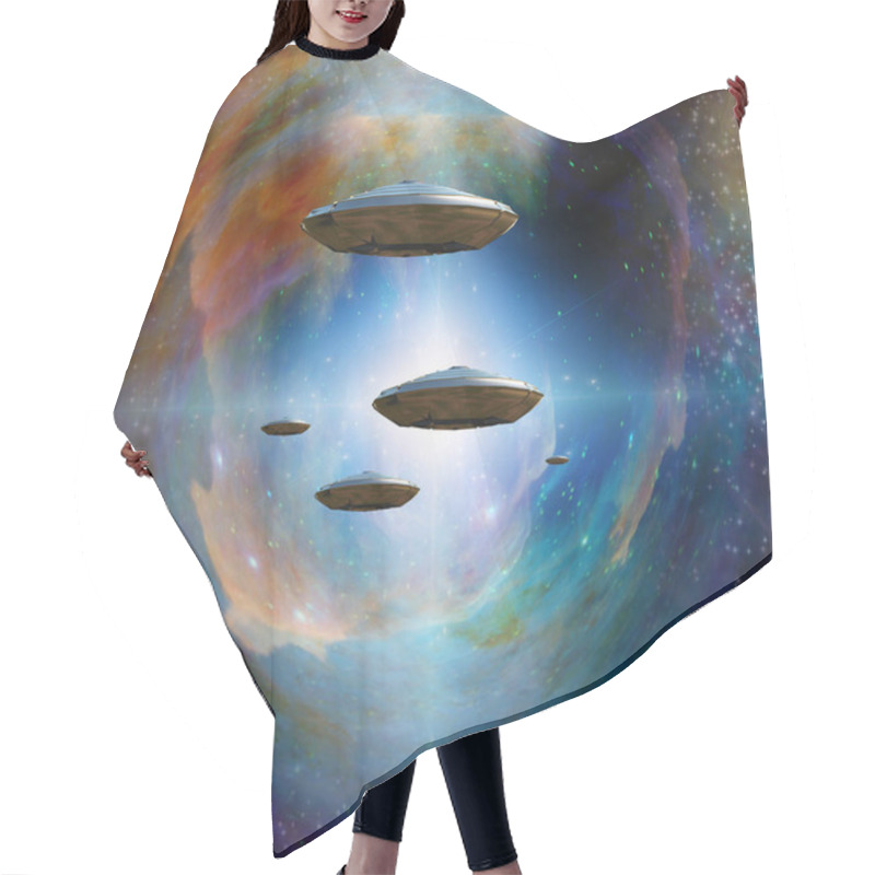 Personality  Flying Saucers In Colorful Universe. Hair Cutting Cape