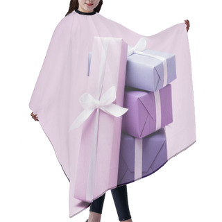 Personality  Colorful Gift Boxes With White Ribbons On Purple Surface Hair Cutting Cape