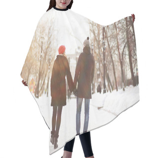 Personality  Young Couple Walking Through The Winter Hair Cutting Cape