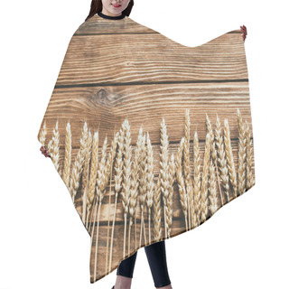 Personality  Top View Of Wheat Ears On Wooden Background Hair Cutting Cape