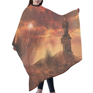 Personality  Apocalyptic Landscape With Clock Tower Hair Cutting Cape