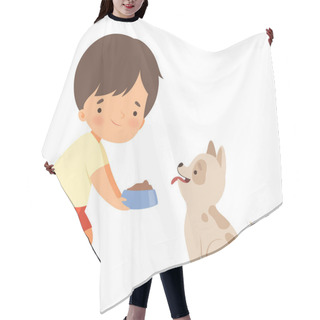 Personality  Little Boy Carrying Bowl To Feed His Puppy Vector Illustration Hair Cutting Cape