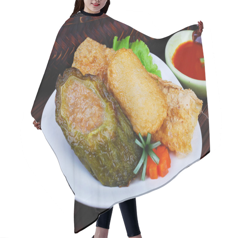 Personality  Yong Tau Fu. Delicious Asian Cuisine Of Fish Paste Stuffed Hair Cutting Cape