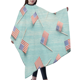 Personality  Top View Of Arranged American Flags On Blue Wooden Surface, Presidents Concept Hair Cutting Cape