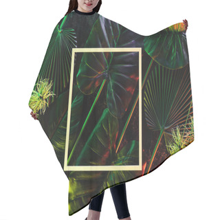 Personality  Top View Of Square And Various Tropical Leaves With Colorful Lighting  Hair Cutting Cape