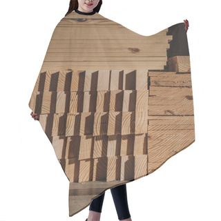 Personality  Close Up View Of Arranged Wooden Planks At Wooden Workshop Hair Cutting Cape