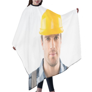 Personality  Construction Worker In Helmet Hair Cutting Cape