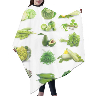 Personality  Set Of Fresh Green Vegetables Isolated On White Hair Cutting Cape