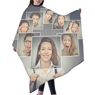 Personality  Portrait Of A Happy Masked Woman  Hair Cutting Cape