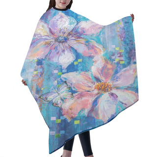 Personality  Oil Painting Fragment With Blooming Flowers Hair Cutting Cape