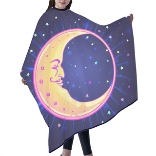 Personality  Vector Drawing Of The Moon With Human Face Over Night Sky Backgr Hair Cutting Cape