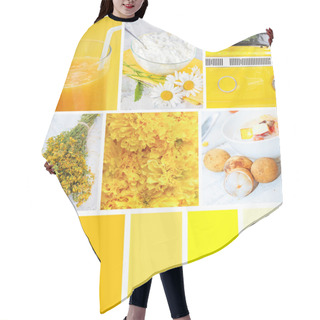 Personality  Collage Of Photos In Yellow Colors Hair Cutting Cape