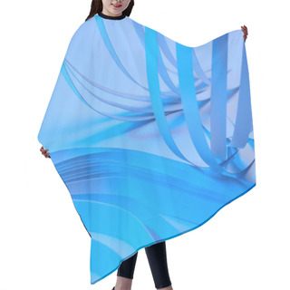 Personality  Close Up View Of Curved Paper Stripes On Neon Blue Background Hair Cutting Cape