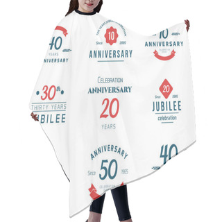 Personality  Set Of Anniversary Signs, Symbols. Ten, Twenty, Thirty, Forty, Fifty Years Jubilee Design Elements Collection. Hair Cutting Cape
