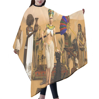 Personality  Royal Egyptian Pharaoh Cleopatra With Servants In Traditional Costumes, 3d Render. Hair Cutting Cape