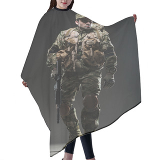 Personality  Soldier Man Hold Machine Gun On A  Dark Background Hair Cutting Cape